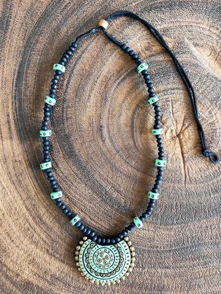Terracotta pendant Necklace Minimal Hand-Painted Terracotta Necklace – Eco-Friendly Fashion Jewelry