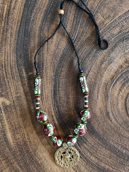 Terracotta & Dokra pendant Necklace Artistic Dokra Jewelry Necklace with Hand-Painted Terracotta Design