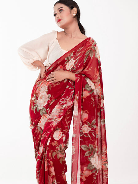 Premium Red Georgette Saree | Stylish Festive & Party Saree