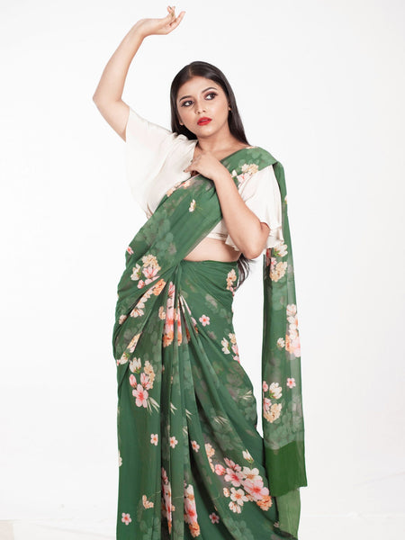 Green Georgette Saree – Elegant Traditional Wear for Women