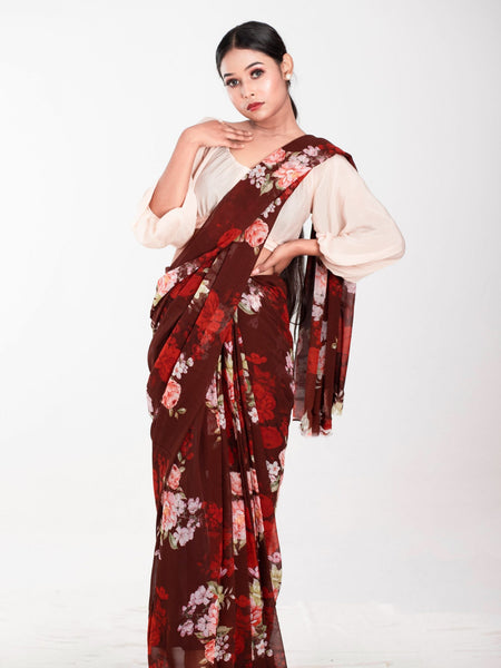Maroon Georgette Saree for Women | Elegant Party Wear & Festive Ethnic Saree