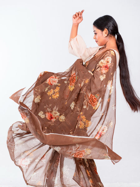 Brown Georgette Saree for Women | Elegant Party Wear & Festive Ethnic Saree