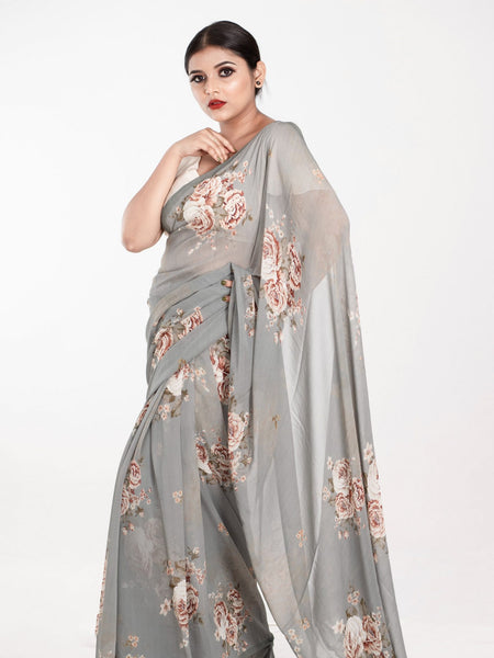 Light Grey Georgette Saree for Women | Elegant Party Wear & Festive Saree