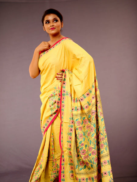 Arka Yellow Tussar Silk Saree | Elegant Traditional Handloom Ethnic Wear Saree
