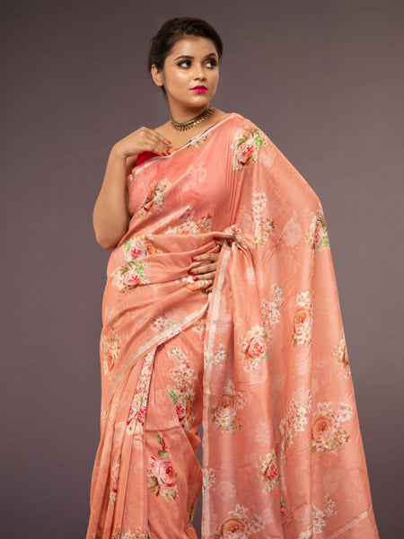 Samyukta Premium Peach Chanderi Silk Saree with Zari Work – Festive Ethnic Saree