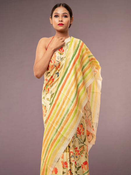 Yukti Classic Yellow Tussar Silk Saree – Lightweight Handwoven Saree for Radiant & Elegant Look