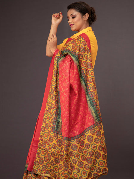 Bindiyaa Elegant Rose Pink and Yellow Tussar Silk Saree with Zari Border – Vibrant Festive Ethnic Wear