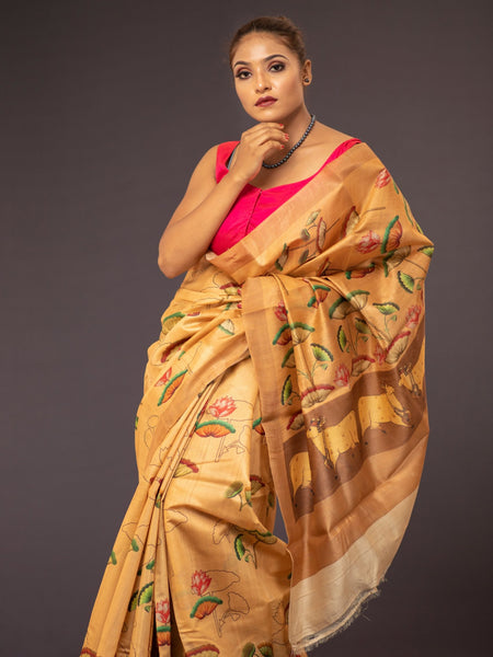 #Praanjal Classic Yellow Tussar Silk Saree with Zari Work – Lightweight Handwoven Saree for Radiant Festive Elegance