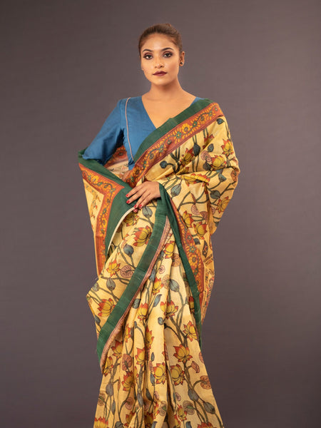 Naamya Yellow Tussar Saree – Elegant Traditional Lightweight Ethnic Wear Saree