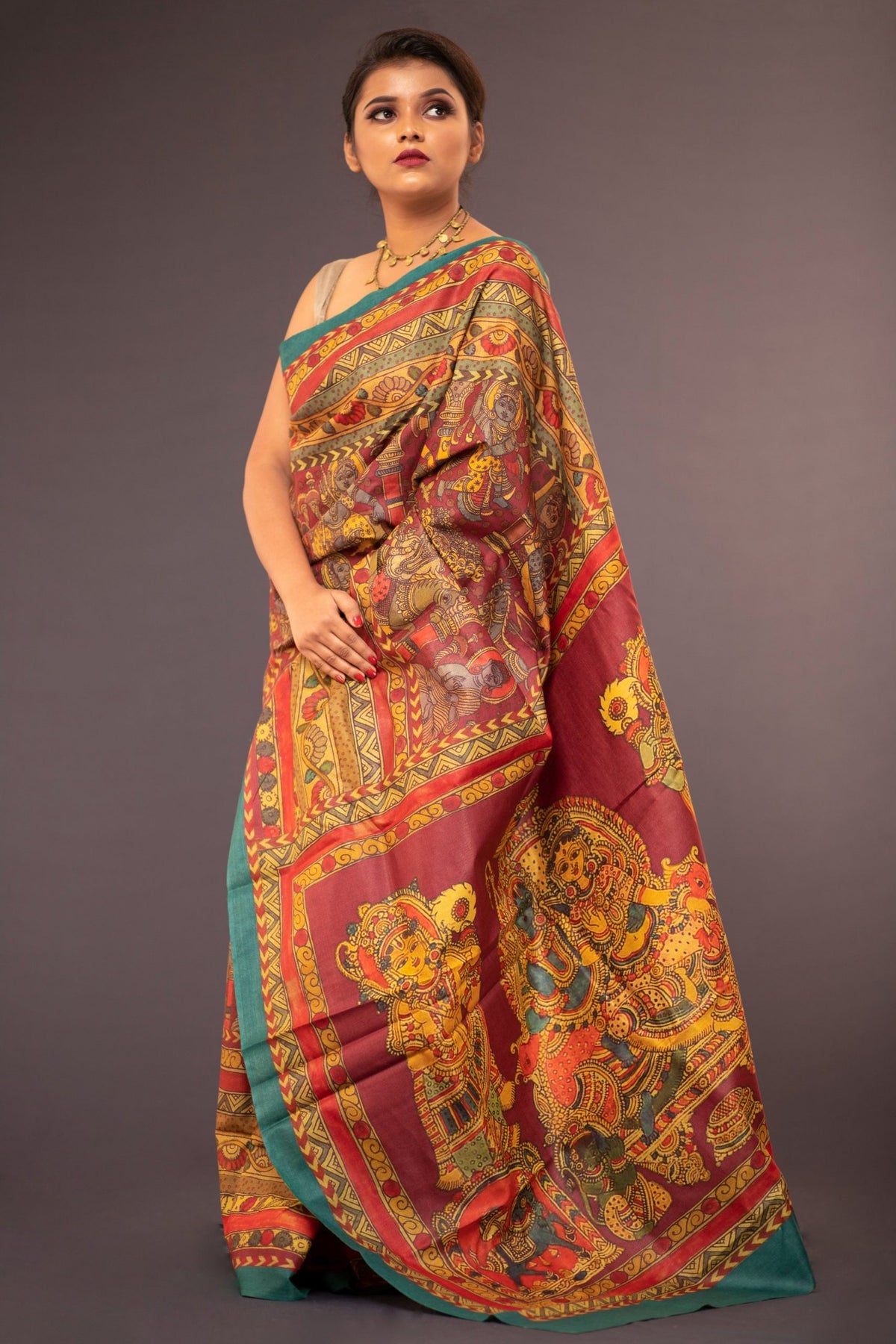 Meeraa Yellow Red Tussar Saree for Women | Classic Festive & Traditional Drape