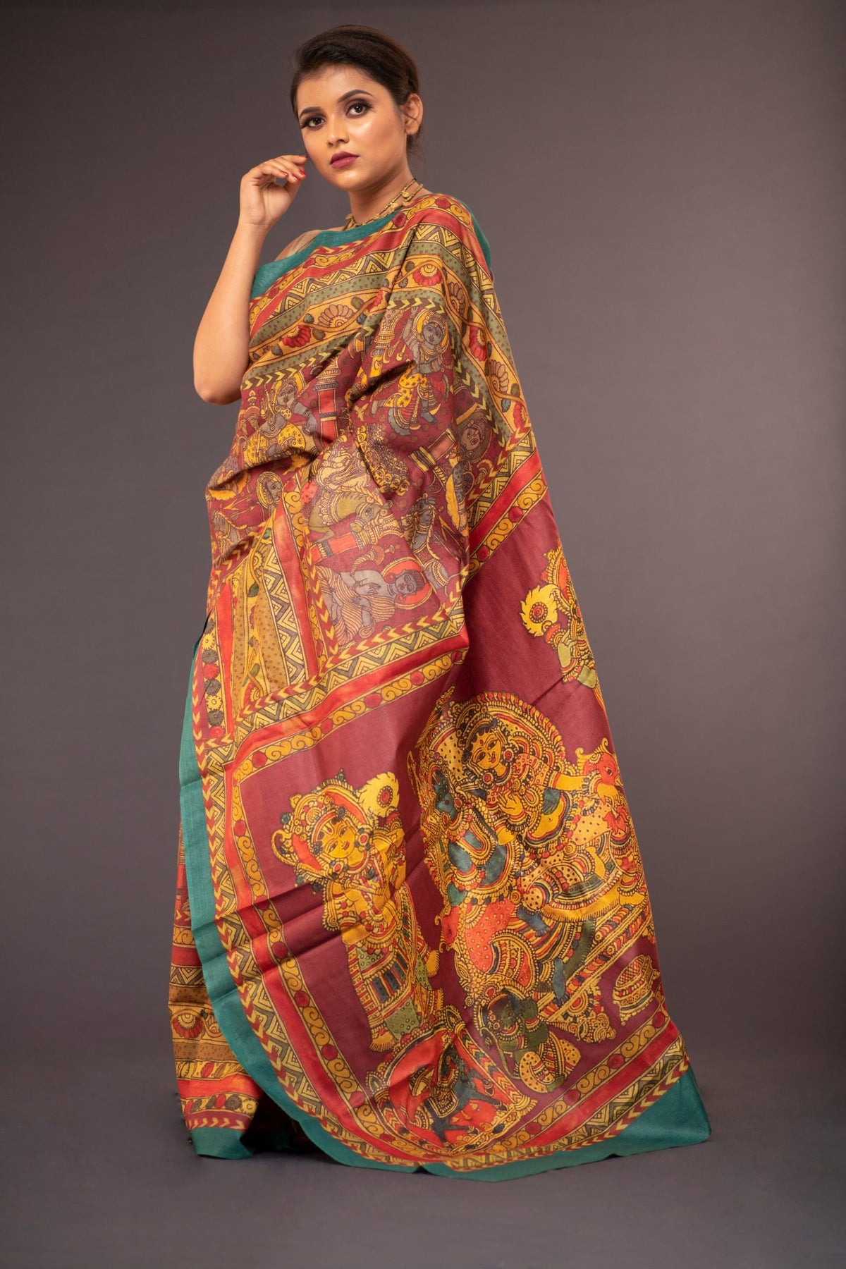 Meeraa Yellow Red Tussar Saree for Women | Classic Festive & Traditional Drape