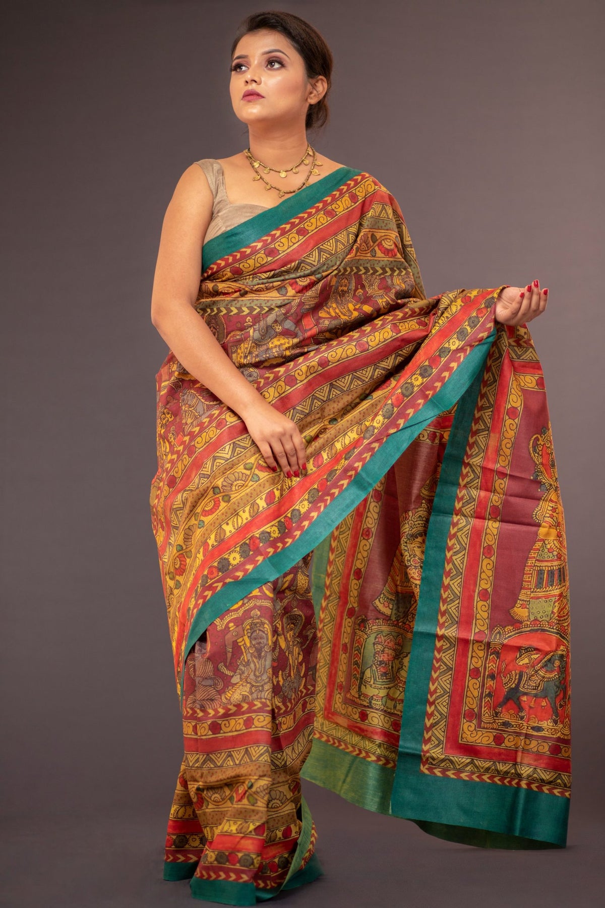 Meeraa Yellow Red Tussar Saree for Women | Classic Festive & Traditional Drape