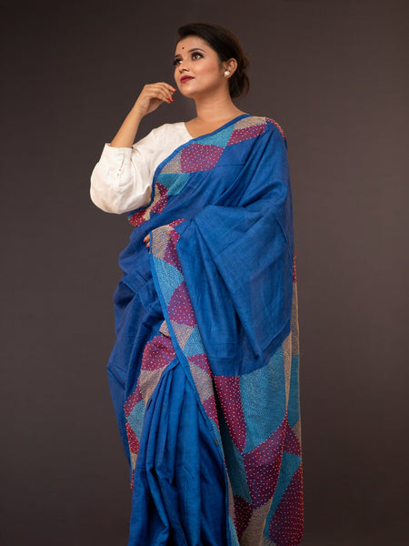 Dakshina Blue Tussar Silk Saree | Elegant Traditional Handloom Ethnic Wear Saree