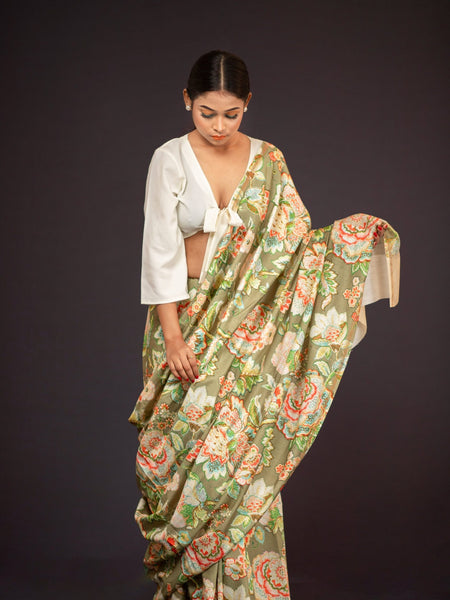 Kaamakshi | Deep Green Chanderi Saree with Zari Work