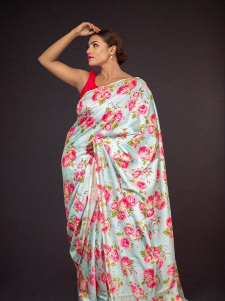 Priaum | Soft Sky Blue Chanderi Saree with Zari Work