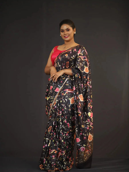 Chanderi saree | Traditional Black Chanderi Saree with Golden Zari Work