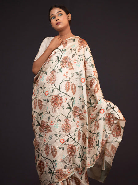 Kasank | Elegant Light Beige Chanderi Silk Zari Saree