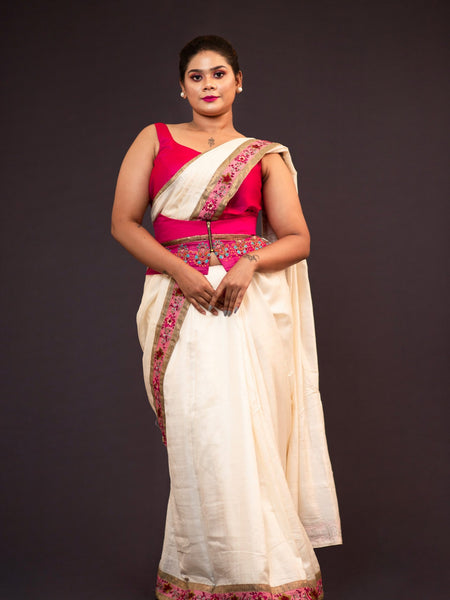 TARA Off White Eri Tussar Silk Saree | Elegant Handloom Ethnic Wear Saree