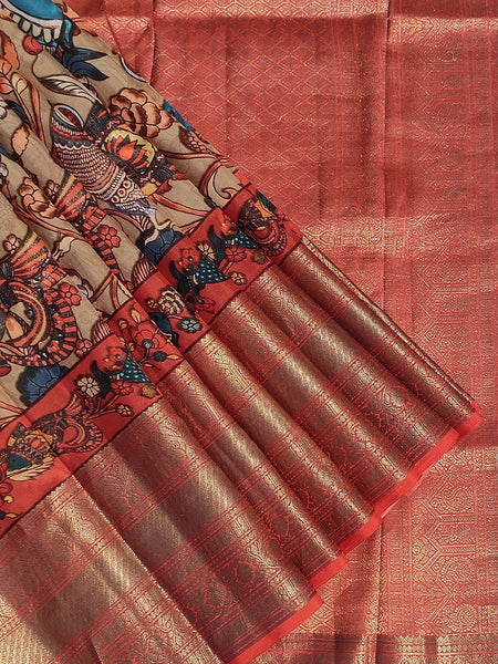 Meena Luxury Beige Silk Kanjivaram Saree | Timeless Ethnic Wear for Women